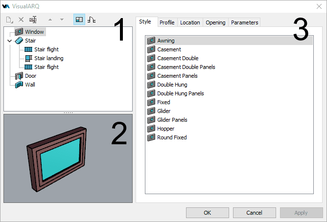 Object Properties dialog box, object properties of a window.