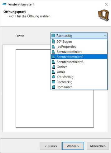 Dialogfenster Stilmanager für das Fensterobjekt.