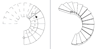 Plan and Perspective view of a spiral staircase.