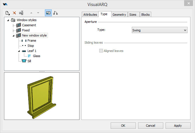 Style Manager dialog box for the Window object.