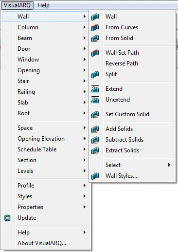 VisualARQ drop-down menu.