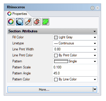 Section attributes section for a Rhino polysurface, in Rhino Properties Panel