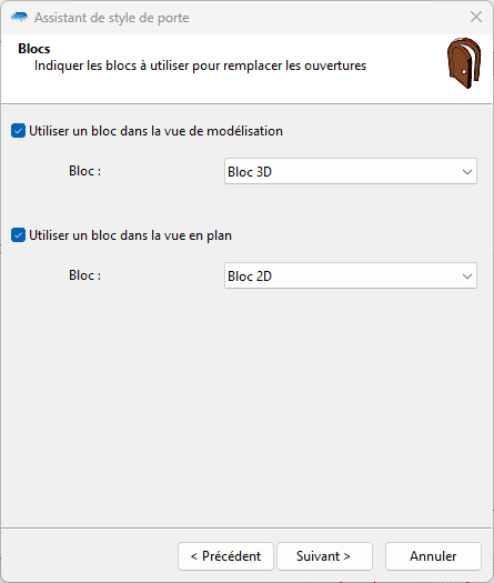 Assistant de création de portes, définition d'un bloc.