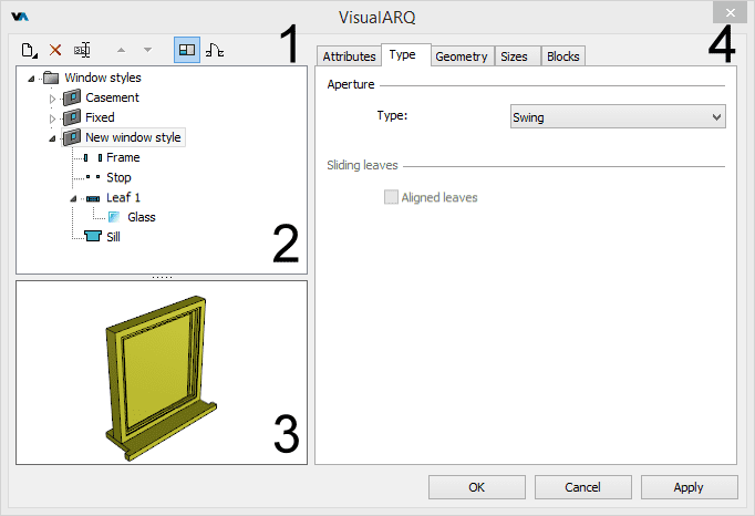 Style Properties dialog box, style properties of a window