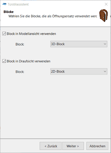 Assistent für die Erstellung einer Tür, Blockdefinition.
