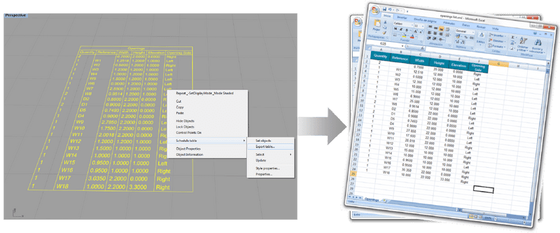 Schedule Table exported to Excel