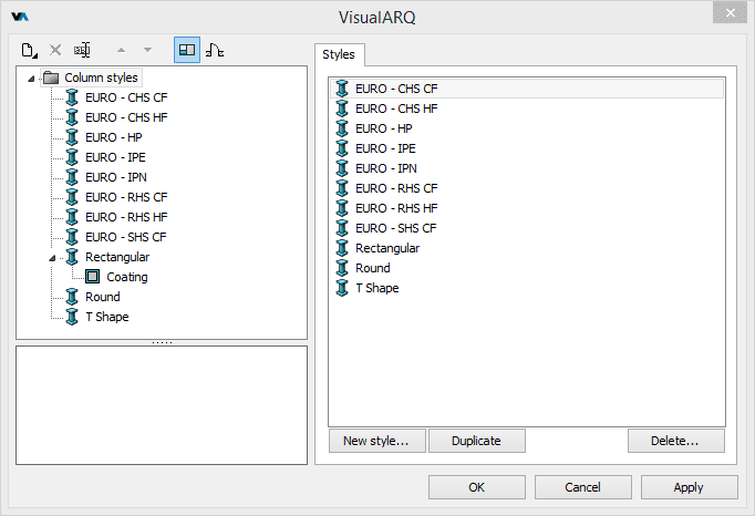 Style Manager dialog box for the Column object.