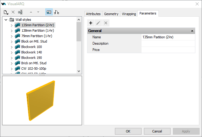 Parameters section in the Wall Styles Manager dialog