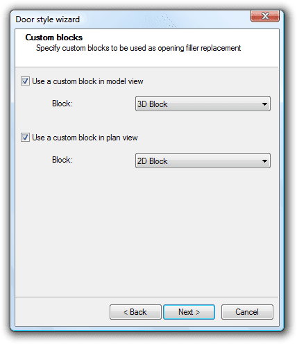 Door creation wizard, block definition.