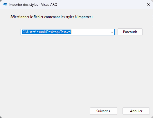 Sélectionner le fichier .VAL