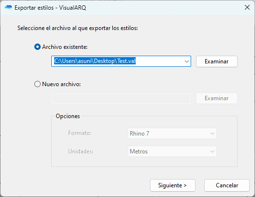 Seleccione el archivo existente