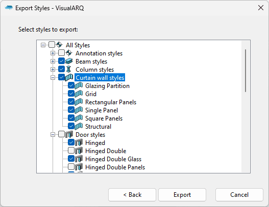 Select the object styles to Export