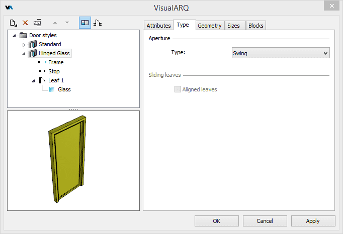 Style Manager dialog box for the Door object.