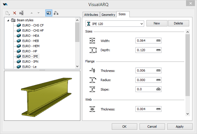 Style Manager dialog box for the Beam object.