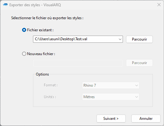 Sélectionnez le fichier existant