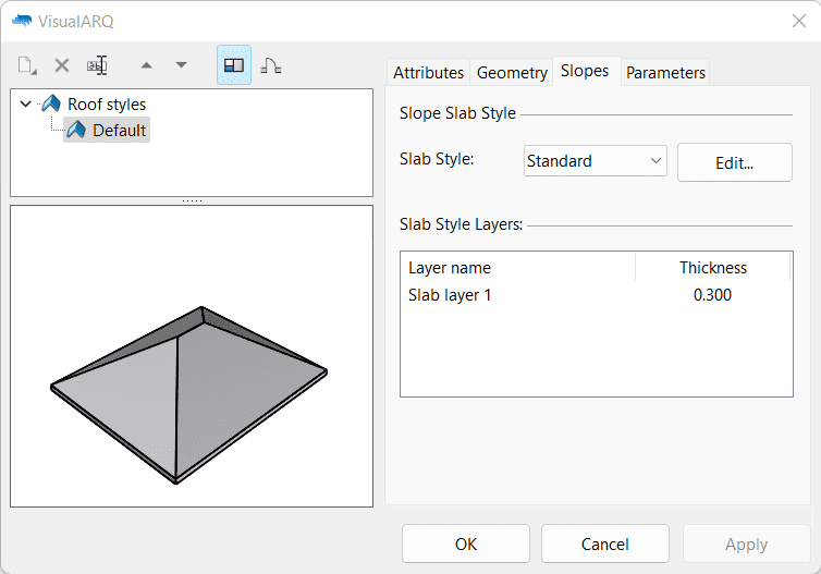 Style Manager dialog box for the Roof object.