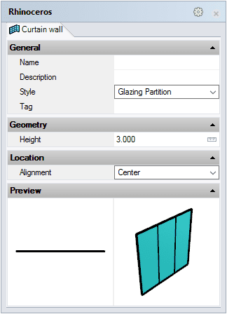 Insert dialog box for the Curtain Wall object.