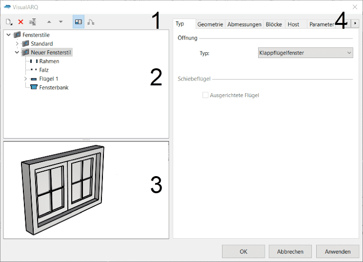 Dialogfenster Stileigenschaften, Stileigenschaften eines Fensters