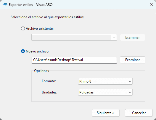 Seleccione el archivo al que exportar los estilos