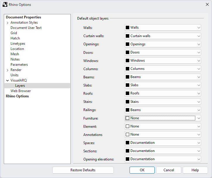 Layer settings