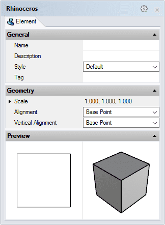 Insert dialog box for the Element object.