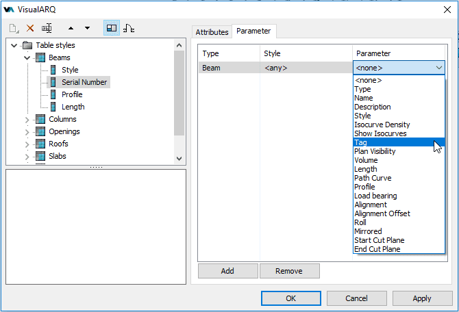 Table Styles Edit Parameter